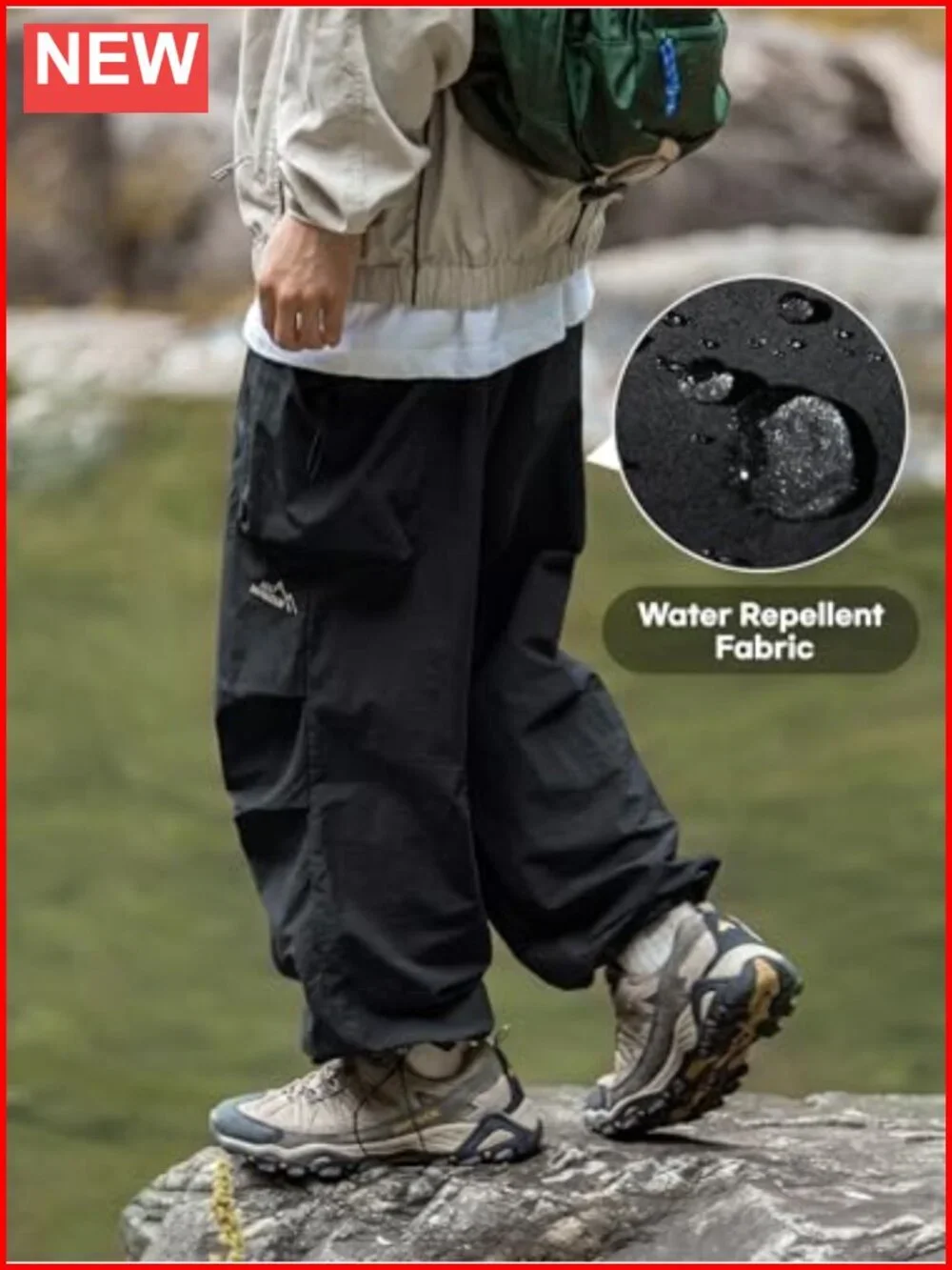 Men's Baggy Cargo Pants Parachute Loose Fit Lightweight Water Resistant with